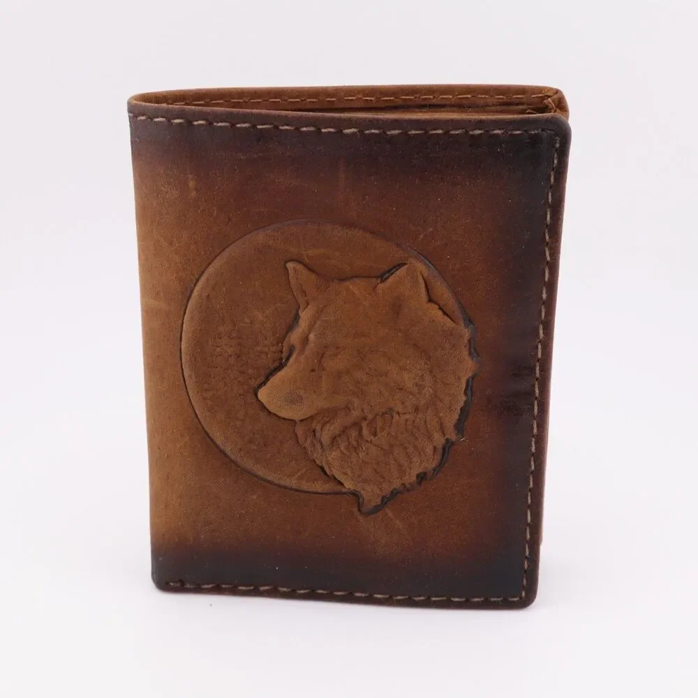 Wolf w/Moon Design Faux Leather RFID Blocking Wallet